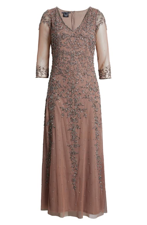 Shop Pisarro Nights Beaded V-neck A-line Gown In Mauve