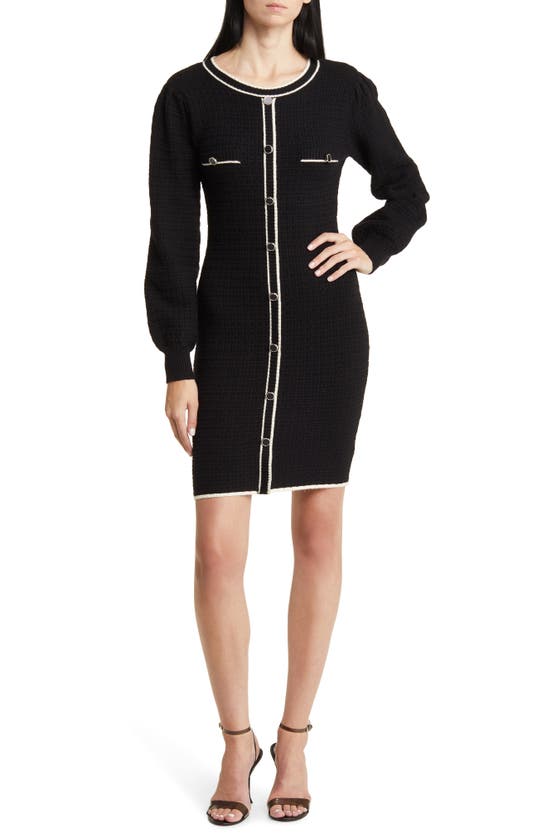 Zoe And Claire Long Sleeve Tweed Minidress In Black