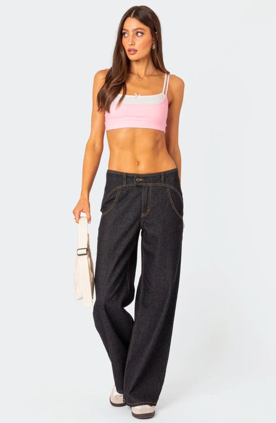 Edikted Western Straight Leg Jeans In Dark-blue