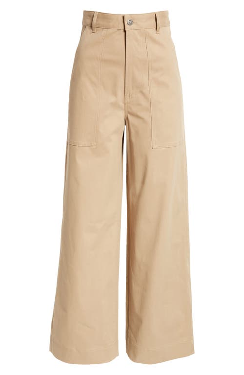 Shop Moncler Cotton Stretch Gabardine Wide Leg Pants In Beige