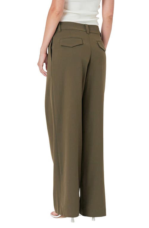 Endless Rose Pleat Front Wide Leg Pants In Dark Olive