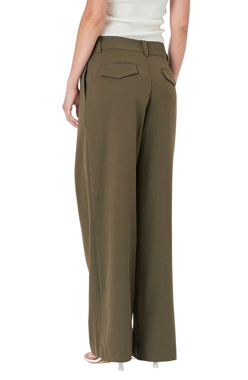 Shop Endless Rose Pleat Front Wide Leg Pants In Dark Olive