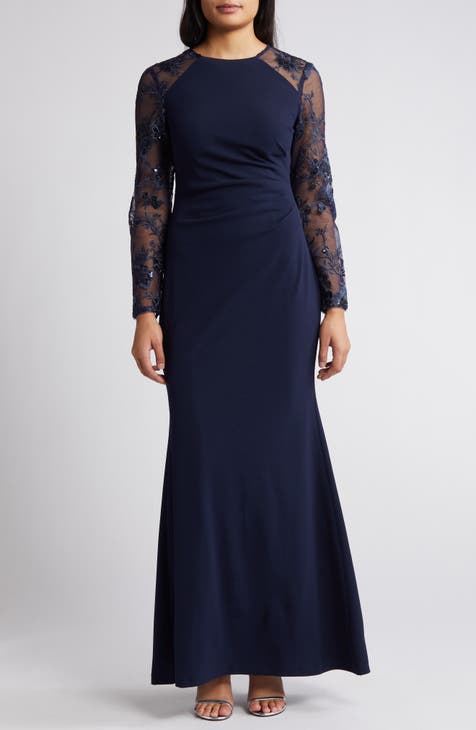 Sequin Embroidered Long Sleeve Gown