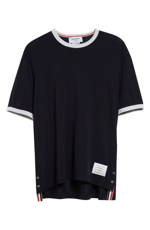 Shop Thom Browne Ringer Stretch Wool T-shirt In Navy