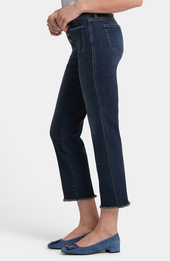 Shop Nydj Marilyn Frayed Exposed Button Ankle Straight Leg Jeans In Lotus Gardens