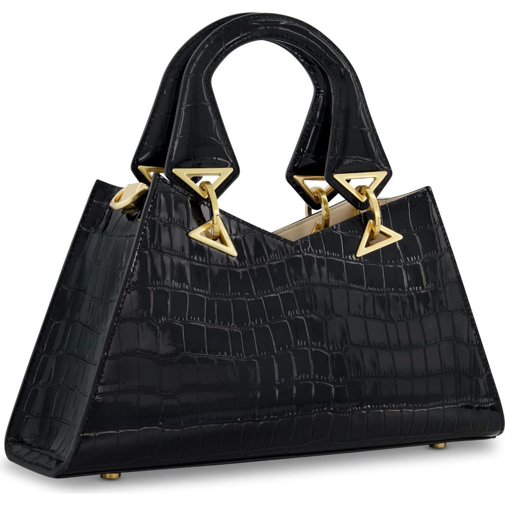 Mac Duggal Gold Plated Hardware Crocodile Embossed Leather Handbag In Black
