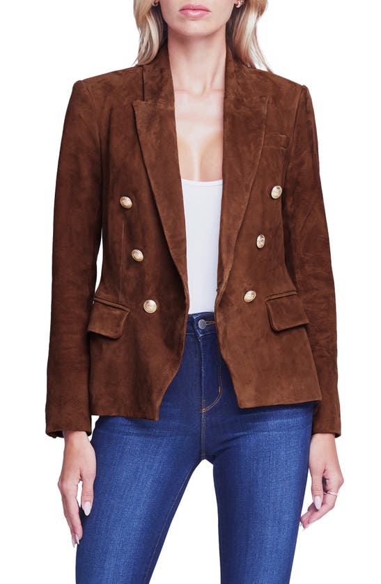 L Agence Kenzie Double Breasted Suede Blazer In Nubuck