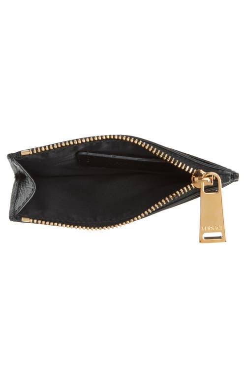Versace Medusa Zip Leather Card Case In Black Gold
