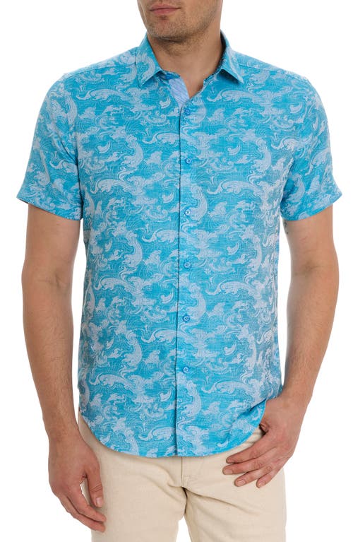 Robert Graham Poseidon Short Sleeve Linen & Cotton Jacquard Button-Up Shirt at Nordstrom,