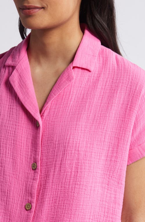 Shop Beachlunchlounge Rain Tie Front Short Sleeve Cotton Gauze Button-up Shirt In Rose Bloom