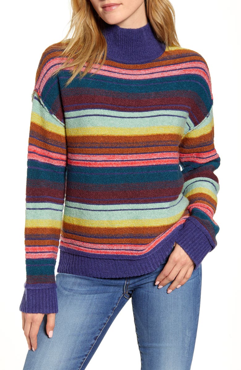  Mock Neck Stripe Sweater, Main, color, BLUE JONI STRIPE