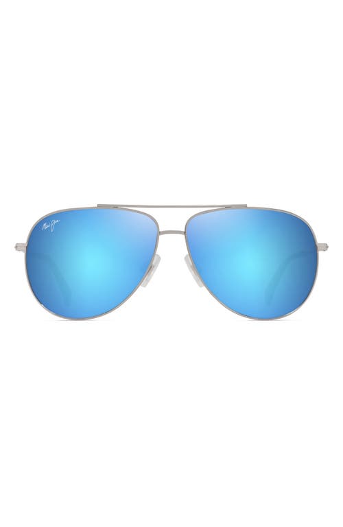 Maui Jim Hauoli 59mm Polarized Aviator Sunglasses In Shiny Silver Blue Green