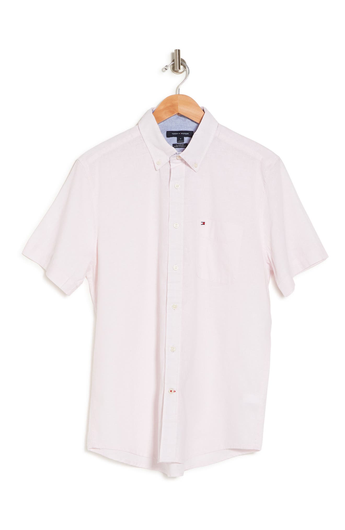 Tommy Hilfiger Peter Solid Short Sleeve Button Down Shirt In Barely Pink