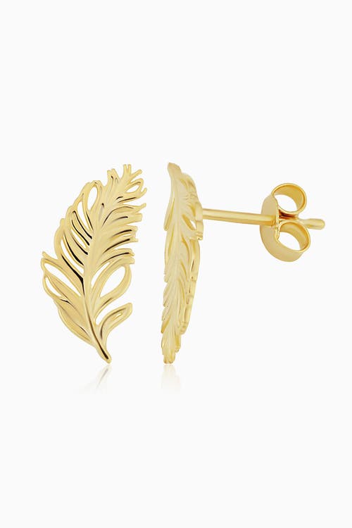 Oradina 10k Gold Fine As A Feather Studs Earrings In Yellow Gold
