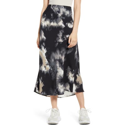 Love, Fire Print Midi Skirt, Black