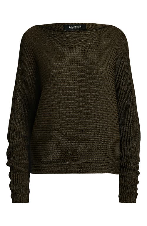 Shop Lauren Ralph Lauren Metallic Boatneck Sweater In Botanic Green