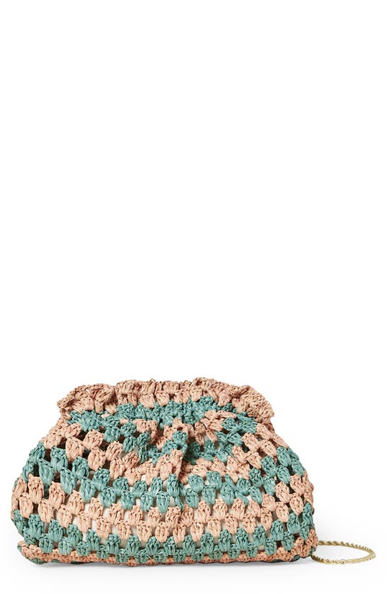 Loeffler Randall Mini Willa Cinch Clutch In Pink/ Green Crochet