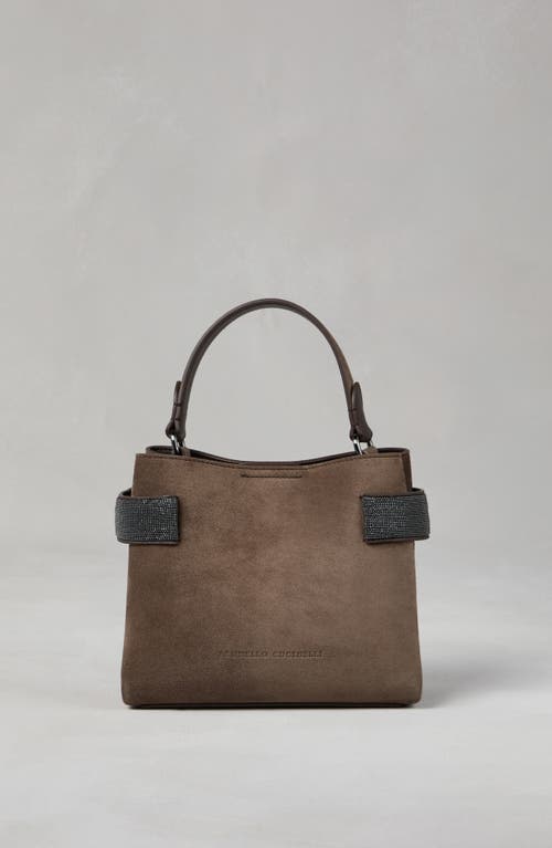 Shop Brunello Cucinelli Suede Bag With Precious Bands In Bark