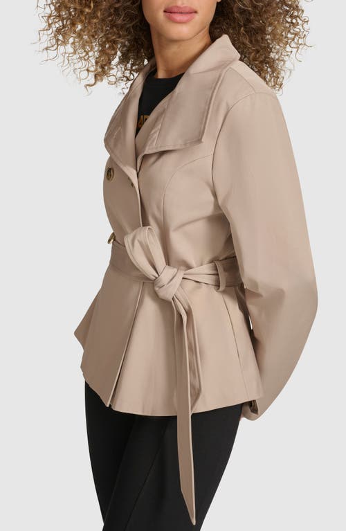 Shop Karl Lagerfeld Paris Double Breasted Peplum Trench Jacket In Khaki