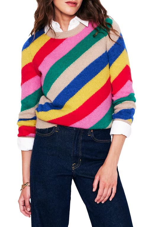 Shop Boden Rainbow Stripe Crewneck Sweater In Multi Rainbow