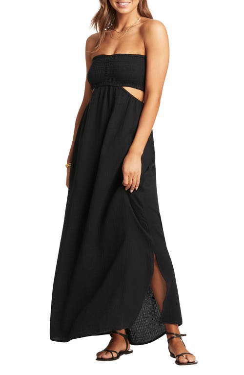 Smocked Bodice Cotton Seersucker Cover-Up Dress in Black