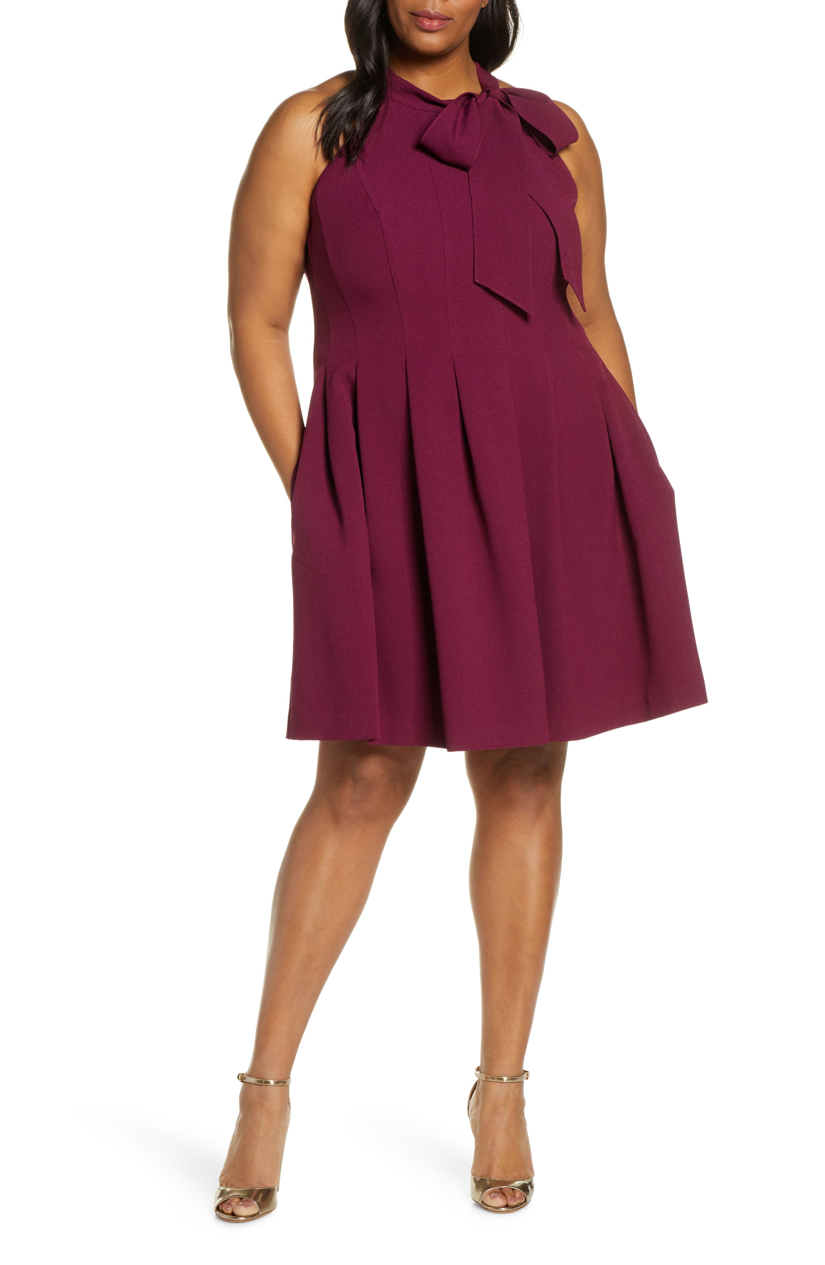 vince camuto bow neck fit and flare dress