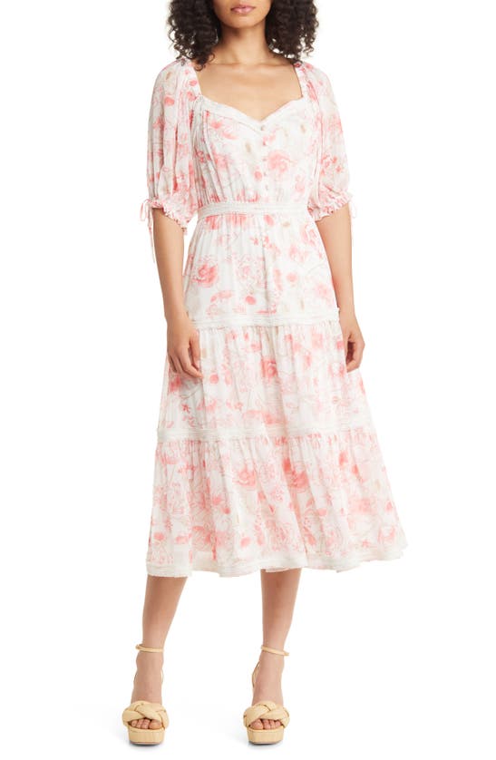 Rachel Parcell Floral Tiered Midi Dress In Pink Rose