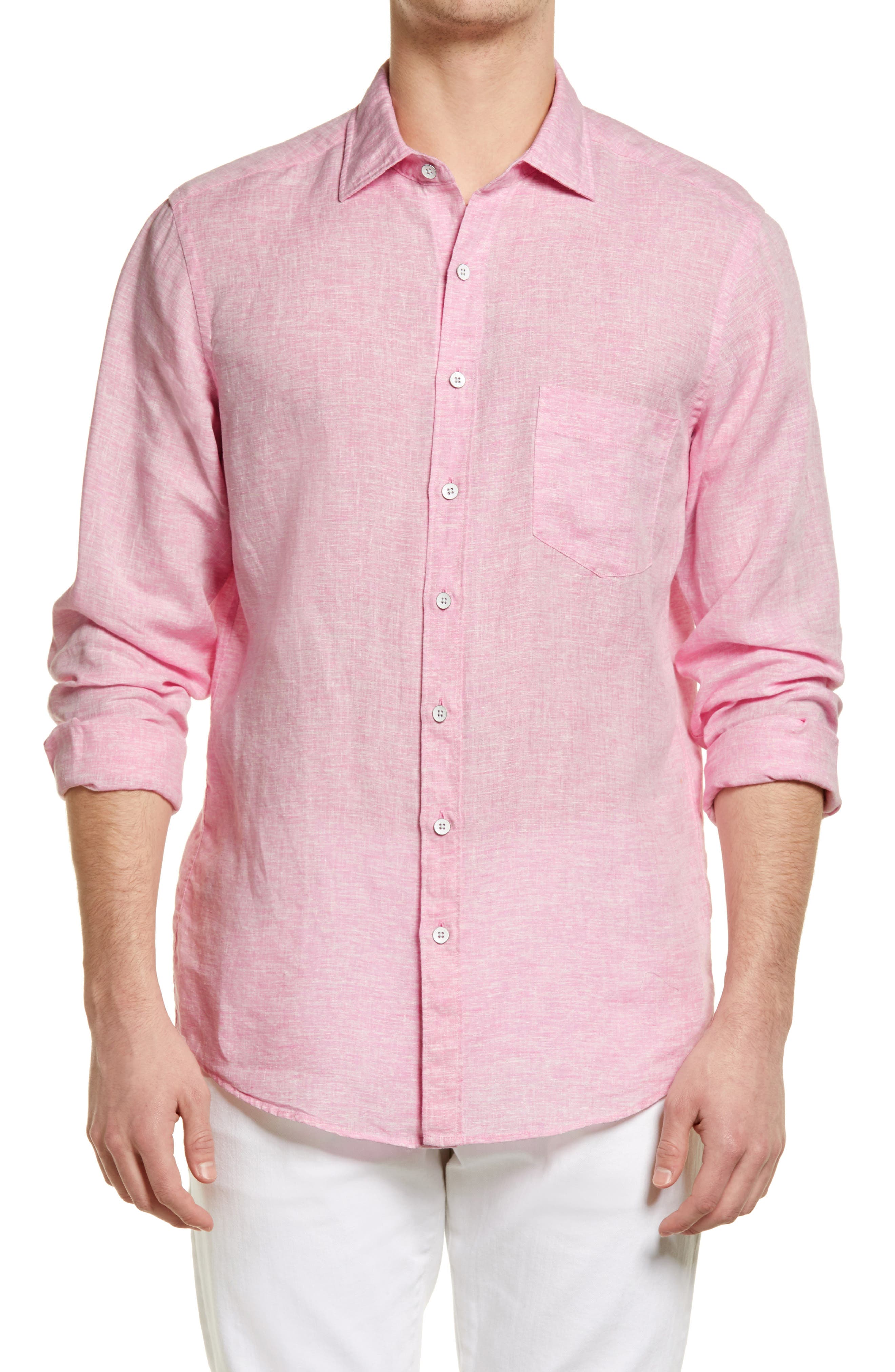 white and pink button up shirt