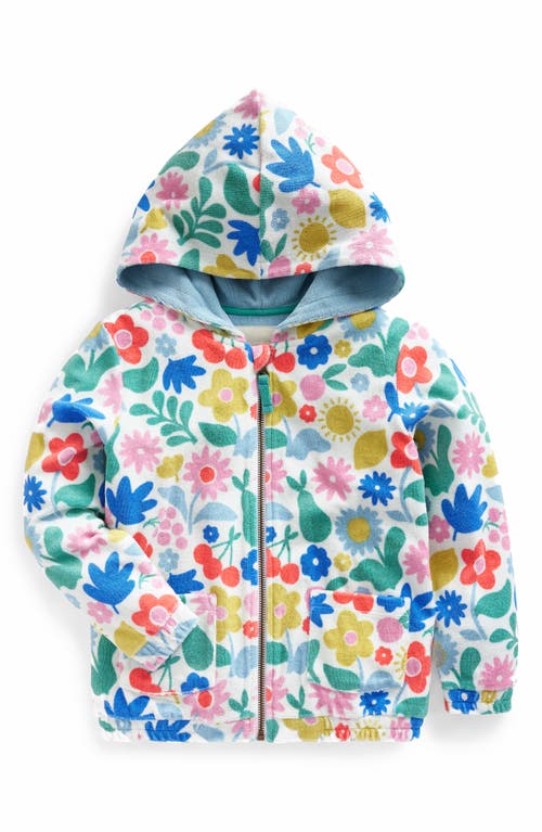 Mini Boden Kids' Floral Terry Cloth Zip-Up Hoodie Multi Holiday Stencil at Nordstrom,