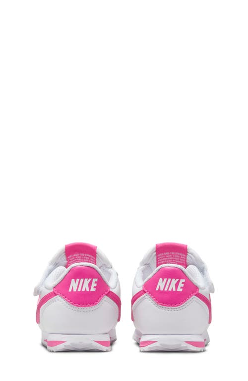 Shop Nike Kids' Cortez Easyon Sneaker In White/laser Fuchsia