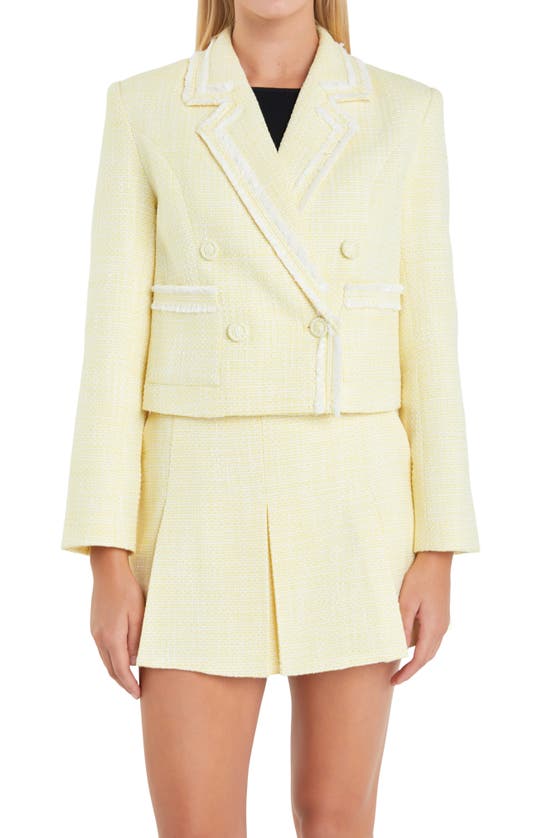 Shop English Factory Double Breasted Tweed Blazer In Yellow