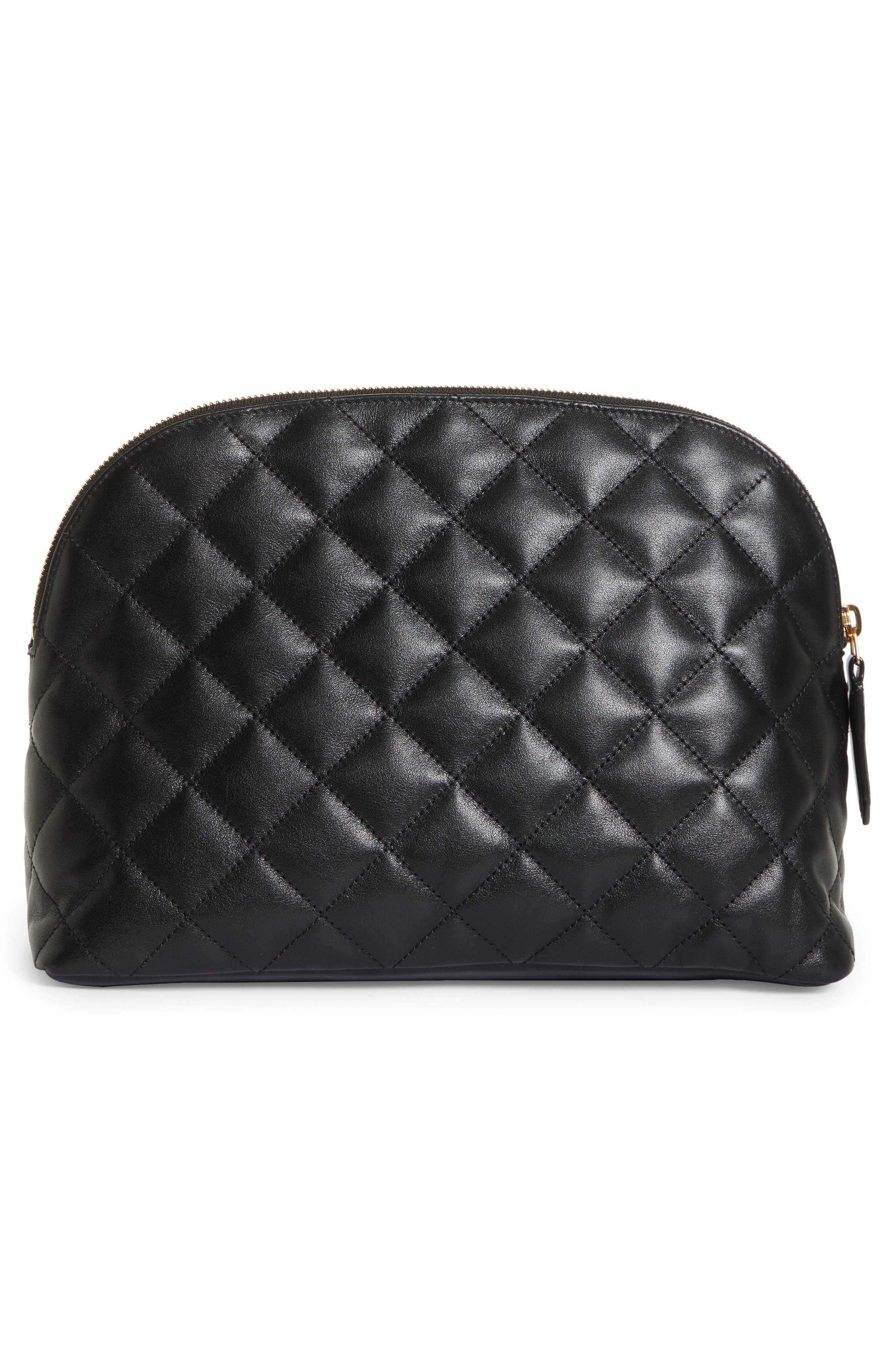 Saint Laurent Large Diamond Quilted Leather Cosmetic Pouch in Nero 