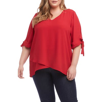 Plus Size Karen Kane Bow Sleeve Top, Red