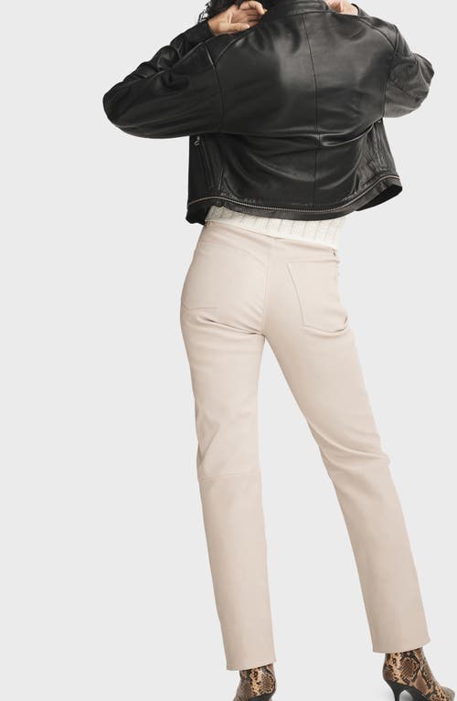 Rag & Bone Harlow Mid Rise Leather Straight Leg Pants In Stone