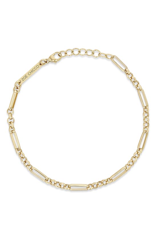 Shop Zoë Chicco 14k Gold Paper Clip Station Chain Bracelet In Yellow Gold