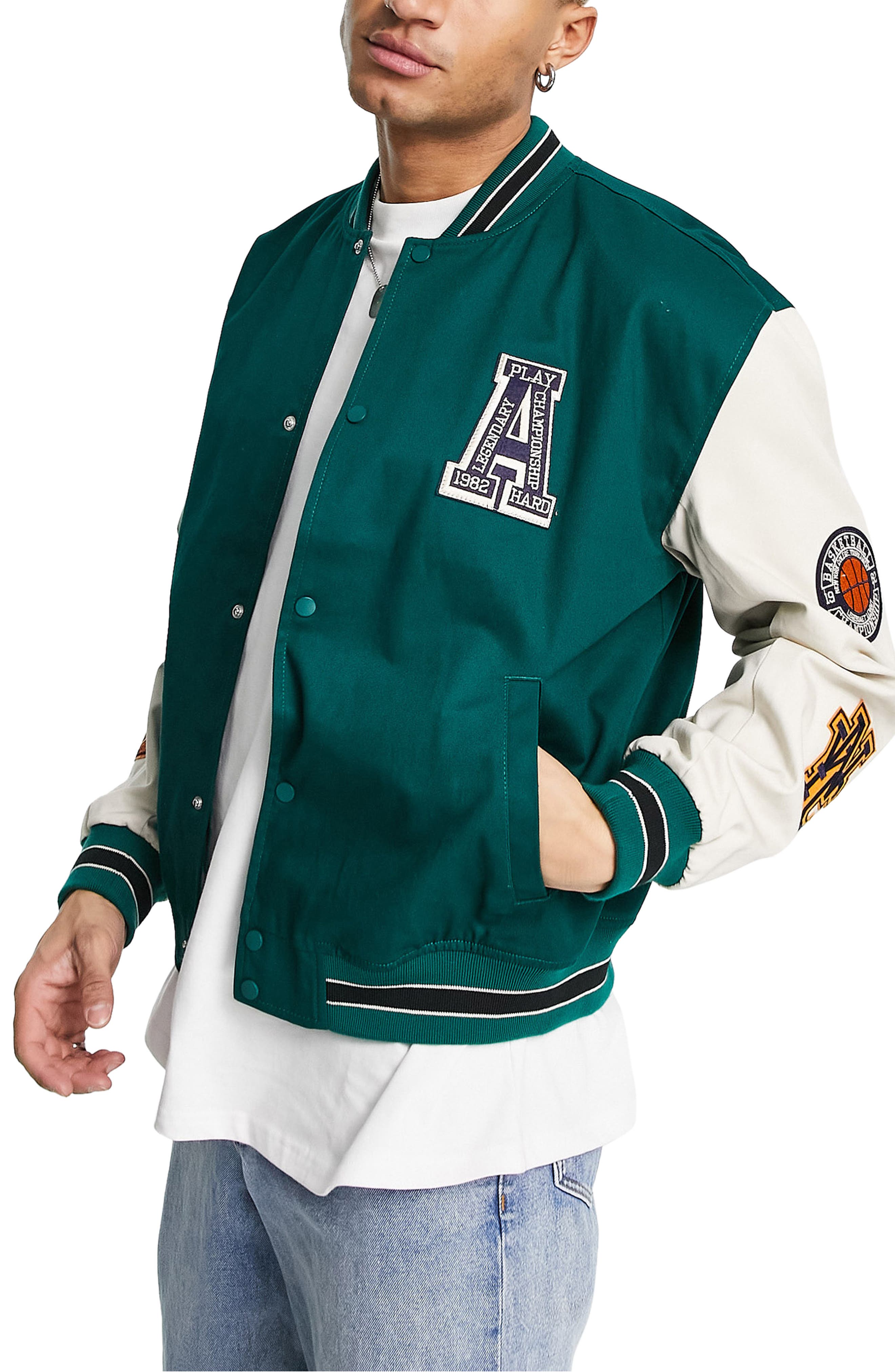 Men's Varsity Jackets Collard Wool Blend Letterman Real Leather Varsity Jackets