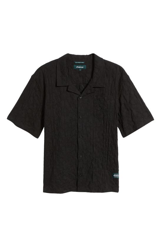 Shop Afield Out Textured Floral Short Sleeve Cotton Button-up Shirt In Black