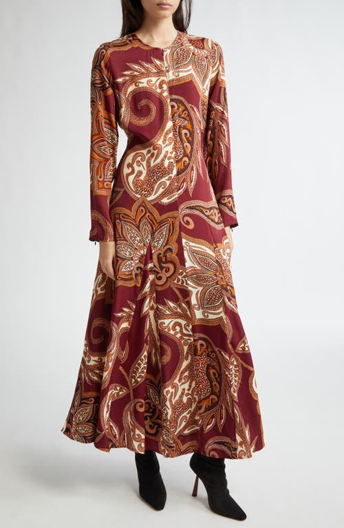 Shop Farm Rio Paisley Long Sleeve Maxi Dress In Leopard Paisley Burg