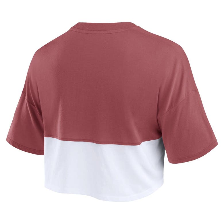 Shop Fanatics Branded Burgundy/white Washington Commanders Boxy Color Split Cropped T-shirt
