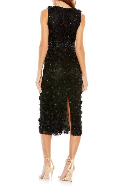 Shop Mac Duggal Beaded Floral Appliqué Midi Sheath Dress In Black