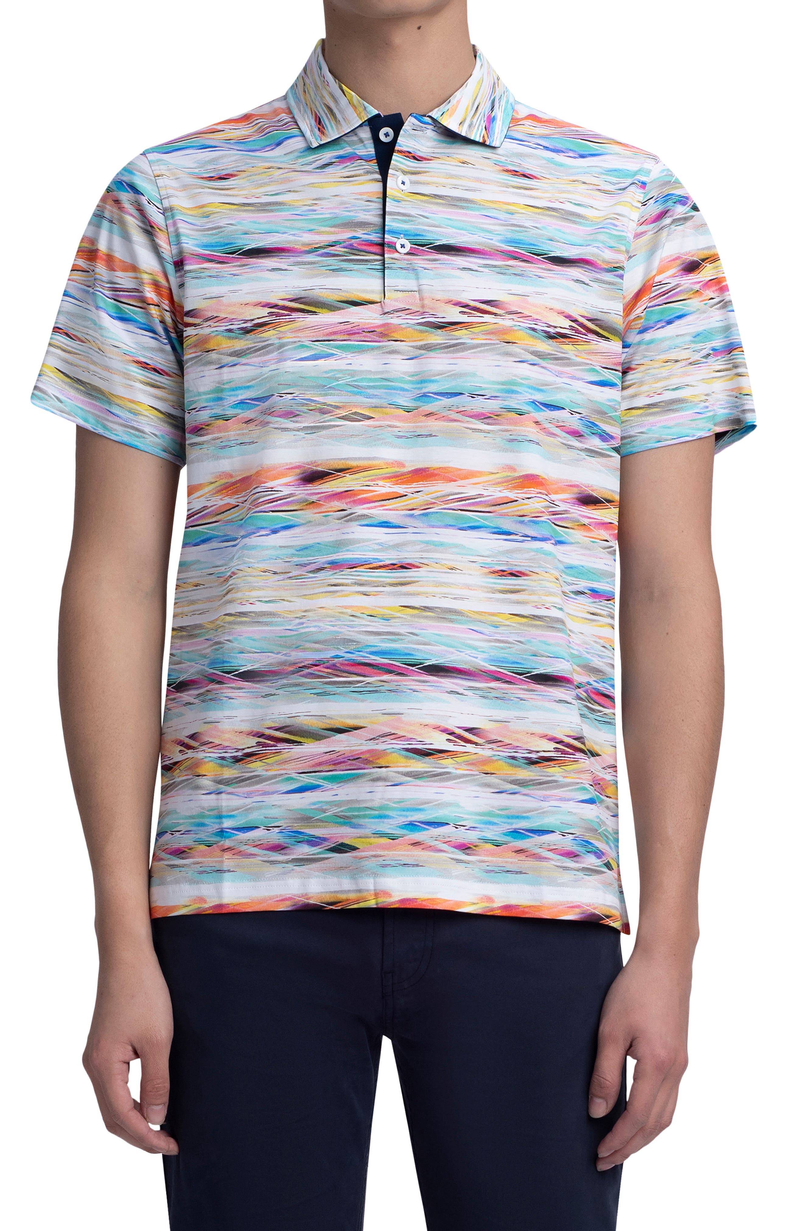Usopu Mens Summer Casual Daily Sports Color Block Standing Collar Short Sleeve Polo Shirt