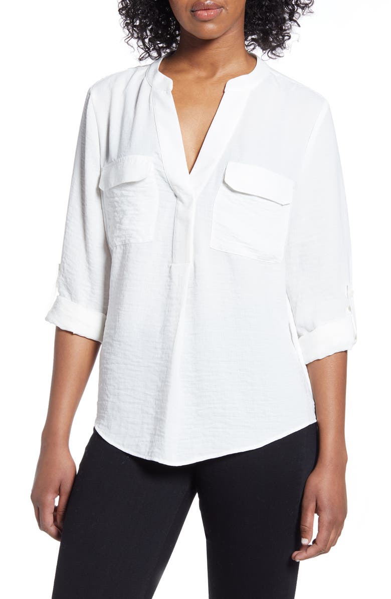 VINCE CAMUTO Matte Rumple Blouse, Main, color, PEARL IVORY