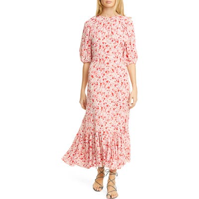 Bytimo Floral Print Crepe Midi Dress, Pink