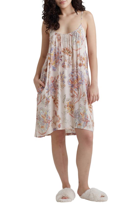 Shop Papinelle Coco Floral Strappy Sateen Nightgown In Cream