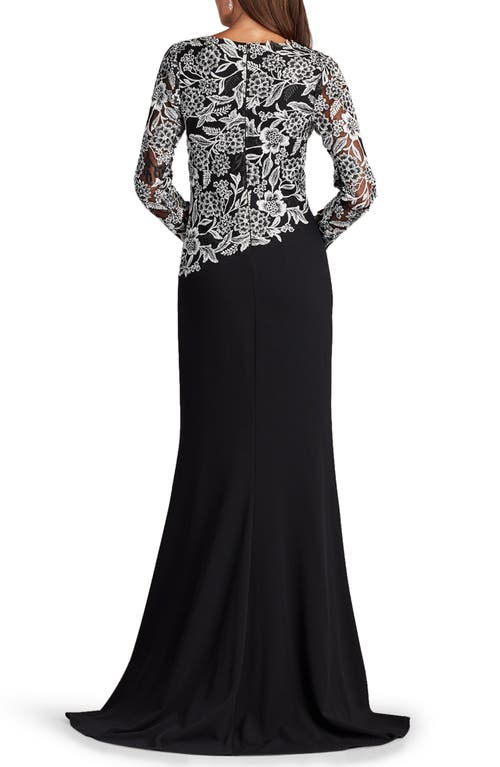 Tadashi Shoji A-line Floral-embroidered Lace & Crepe Gown In Ivory/black