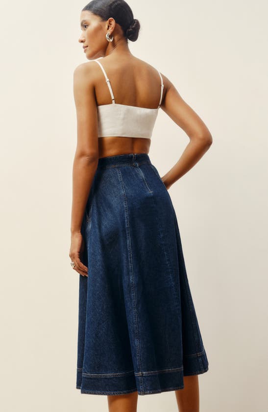 Shop Reformation Delilah High Waist Denim Midi Skirt In Roosevelt