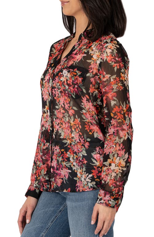 Shop Kut From The Kloth Jasmine Chiffon Button-up Shirt In Libourne Black/pink/green