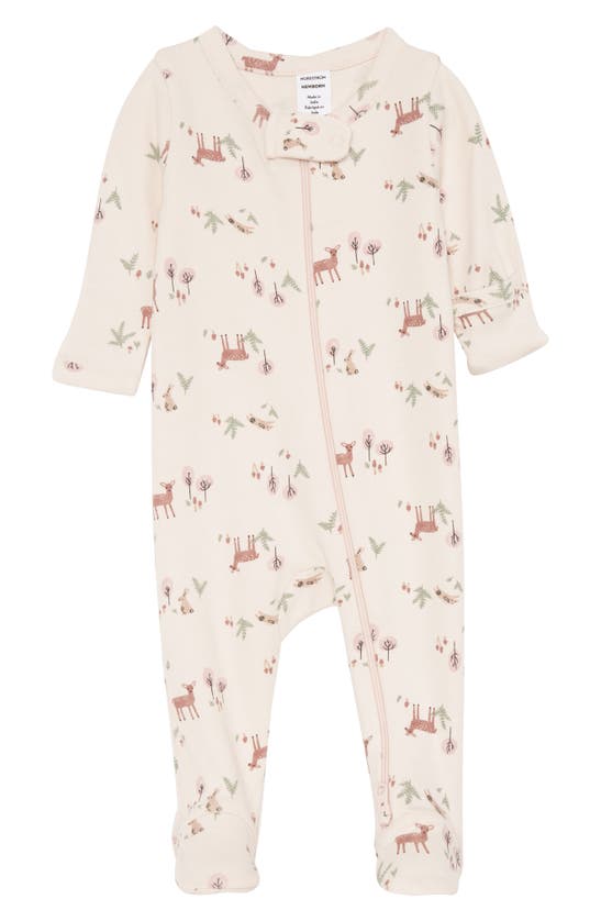 Nordstrom Babies' Print Cotton Footie In Pink Morganite Woodland Floral