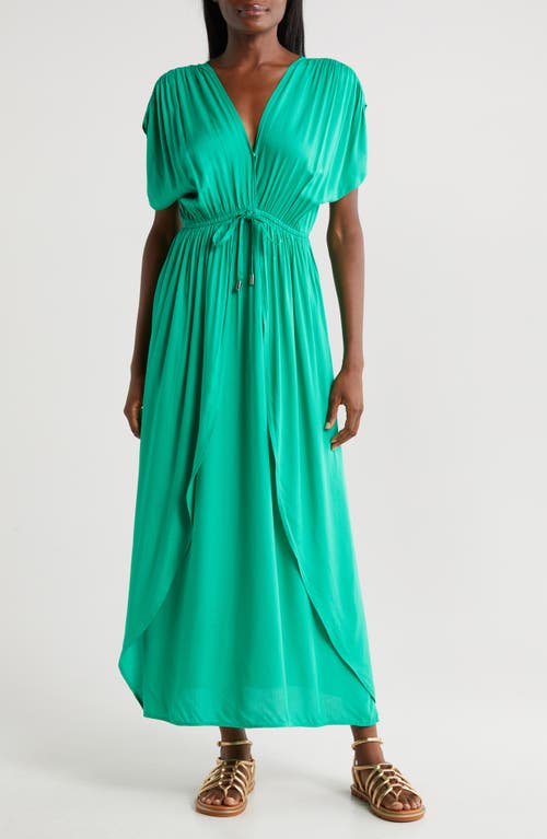 Deep V-Neck Cover-Up Maxi Dress in Green Bright