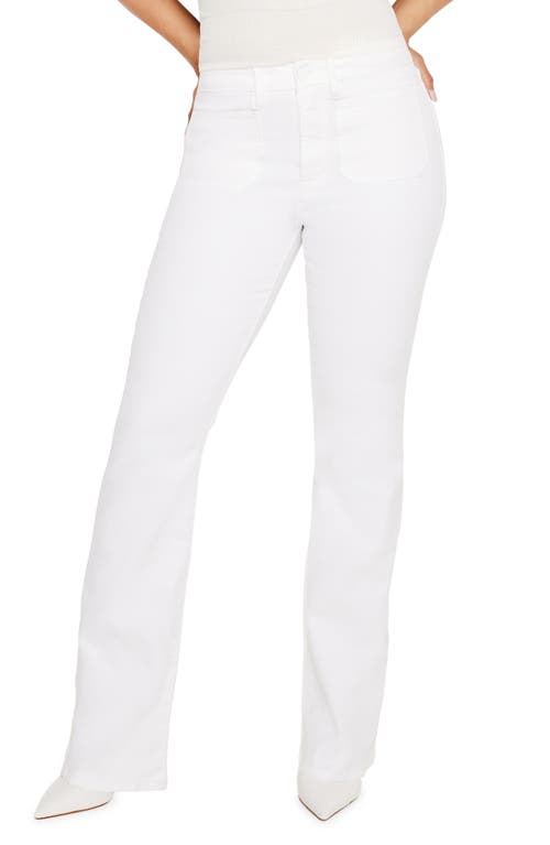 Good American Classic Patch Pocket Bootcut Jeans White001 at